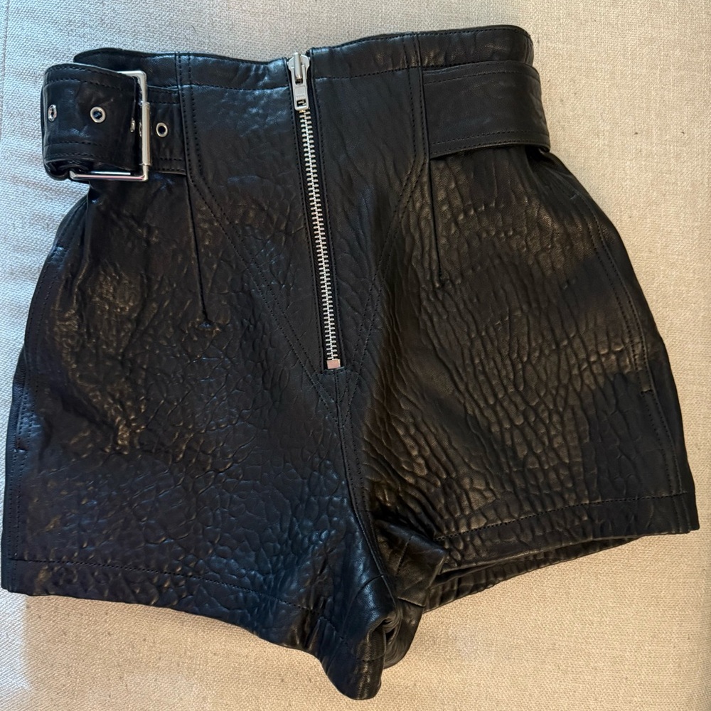 GRLFRND Black Textured Leather High Waist Shorts